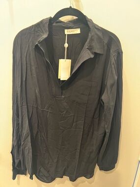 Alala Black Long-Sleeve V-Neck Silk-Blend Blouse